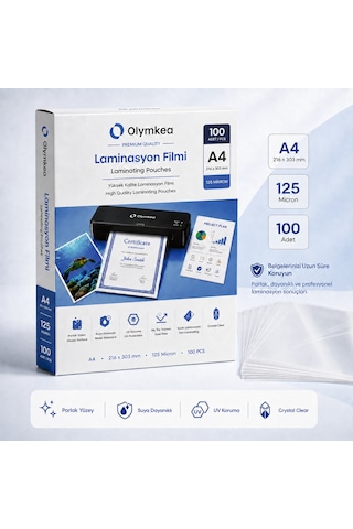Olymkea A4 Laminasyon Filmi 125 Mikron 100 Adet 216 303 Mm Olymkea A4 Laminasyon Filmi 125 Mikron 100 Adet 216 303 Mm