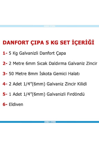 Tekne Ve Şişme Bot İçin Hazır Çapa Seti Danfort Çapalı 5 Kg Set