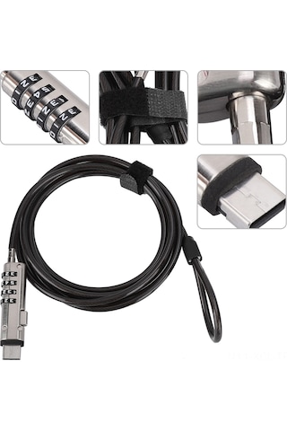 Konesam Usb Cihazları İçin 4 Basamaklı Şifreli Kilit - Alüminyum Birleşmeli Dayanıklı Çelik Kablo İle Bilgisayar Anti-calinti Korumasi