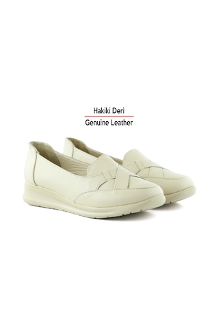 Erkan Saçmacı Mammina Bej Hakiki Deri Çapraz Bant Detaylı Slip-on Günlük Ayakkabı Bej