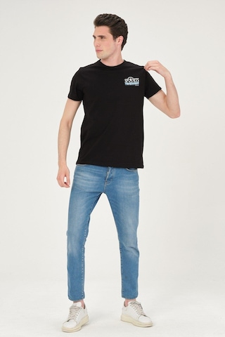 Rich Erkek Yıkamalı Basic T-shirt Tişört %100 Pamuk Tişört SIYAH