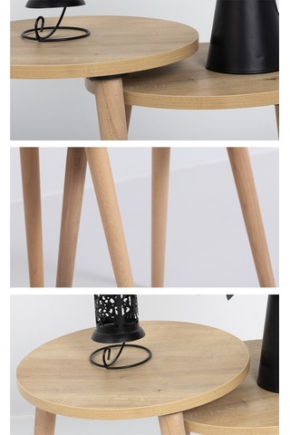 Zigon Sehpa / Üçlü Sehpa / Servis Sehpası /dekoratif Sehpa / Floara Ring Meşe