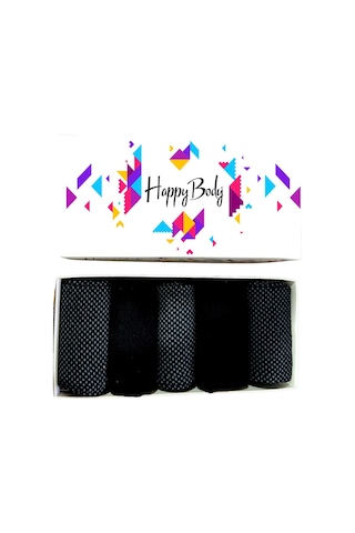 Happy Body (Art...: 13371-2B) Erkek Penye Pamuklu 5 Çift Kutulu Siyah - Siyah
