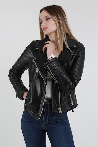 Derinss 1515 Hakiki Deri Kadın Siyah Mont