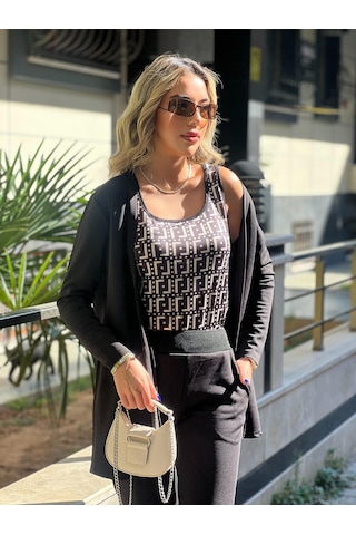 Kadın Uzun Kollukrep Üçlü Takım Siyah