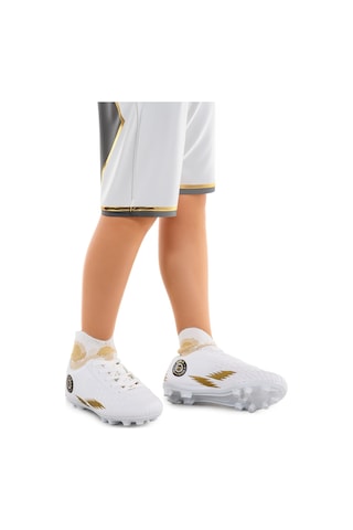 Kiko Kids 142 Fkp Boğazlı Krampon Çim Saha Erkek Çocuk Futbol Ayakkabı Beyaz - Altın