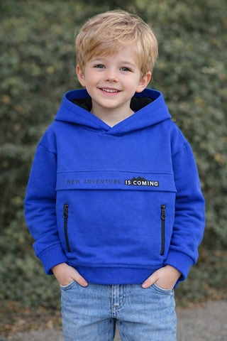 Wanex Erkek Çocuk Uzun Kollu Kapüşonlu Sweatshirt Kalın Kumaş, Pamuklu 5 10 Yaş Mavi