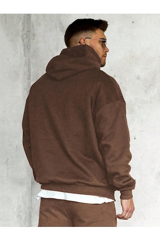 Altamira Erkek Kahverengi Los Angeles Baskılı Oversize Kapşonlu Sweatshirt 001