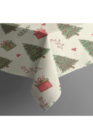 Noel Desenli Dikdörtgen Masa Örtüsü 60x84 İnç, Su Geçirmez Ve Leke Tutmaz Noel Ağacı Hediyesi