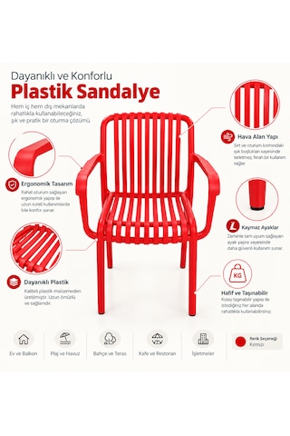 Paris Model Kırmızı Plastik Sandalye 4'lü Paket