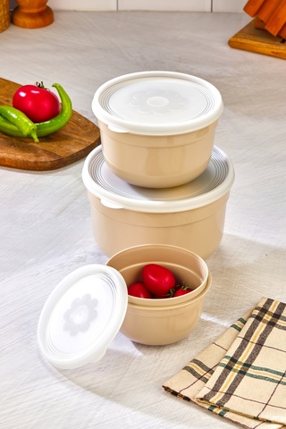 3'lü Hava Geçirmez Saklama Kabı - Krem Krem