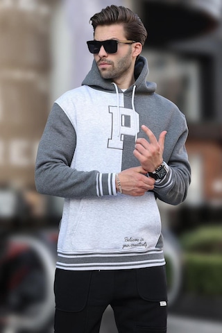 Madmext Antrasit Renk Bloklu Kapüşonlu Baskılı Erkek Sweatshirt 7078 Antrasit