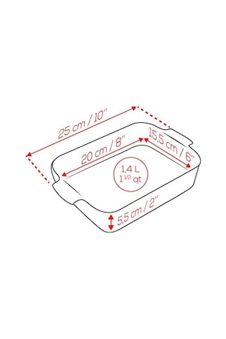 Dikdörtgen Seramik Fırın Kabı - 25 Cm X 16,8 Cm X 6,2 Cm - Kapasite: 1,4 L - 10 Yıl Garanti - Fransa'da Üretilmiştir - Safran Sarısı Çok Renkli