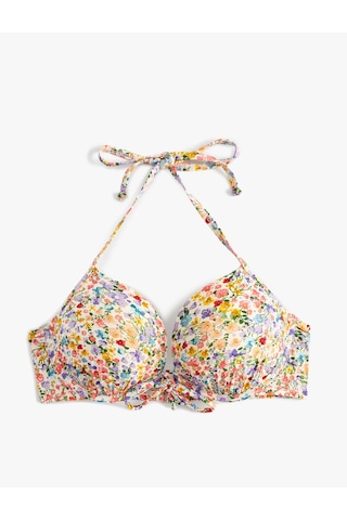 Koton Çiçekli Push-up Bikini Üstü Balenli Dolgulu Boyundan Bağlamalı Beyaz Desenli 4sak10128mm Beyaz Desenli