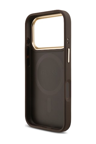 Apple Uyumlu iPhone 17 Pro Kılıf Guess Lisanslı M-safeli 4g Metal Büyük Logolu Kartlıklı Kapak Kahverengi Kahverengi