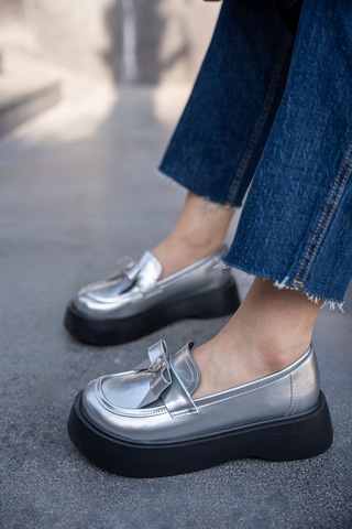 Shade Kalp Detaylı 4cm Özel Kalın Tabanlı Kadın Loafer Silver Gümüş