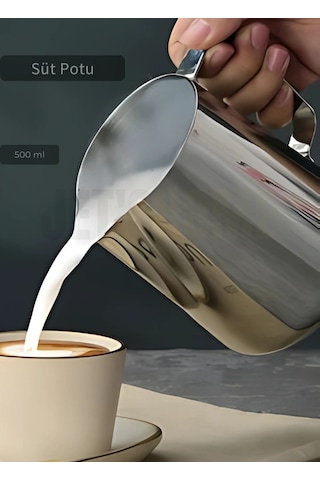 Süt Potu Paslanmaz Süt Köpürtme Sürahisi Çelik Pitcher 500 Ml