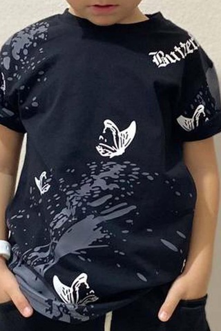 Riccotarz Erkek Çocuk Butterfly Baskılı Siyah Eşofman Takım 001