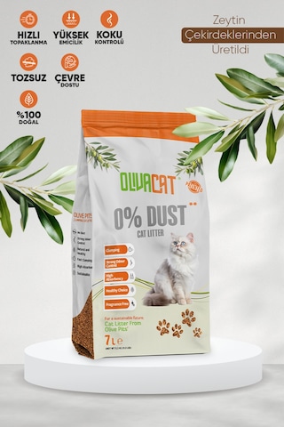 Zeytin Çekirdeğinden Üretilen Doğal Tozsuz Kedi Kumu 7 L