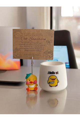 Komik Akıllı Ol Temalı Civciv Baskılı Ve Civciv Not Tutacağı Hediyelik Ofis Seti