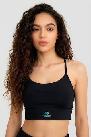 Tommy Life Siyah Standart Fit Baskılı Sırt Detaylı Kadın Spor Büstiyer - 97300