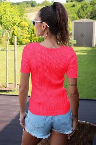 Aqe Fashion V Yaka Kısa Kol Fuşya Bluz FUŞYA