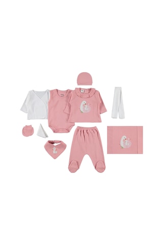 Nb26-01 Civil Baby Ördek Nakış 10 Lu Zıbın Setleri - Pudra Açık Yavruağzı