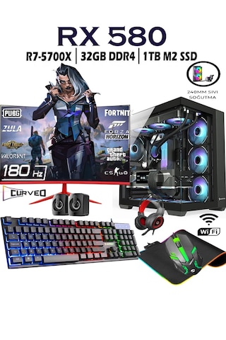 Apphirex Rebirth X87 R7-5700X 32 GB 1 TB M.2 RX580 8 GB 24'' W10P Masaüstü Oyuncu Bilgisayarı