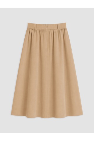 Lcw Modest Bej Beli Lastikli Poplin Kloş Etek