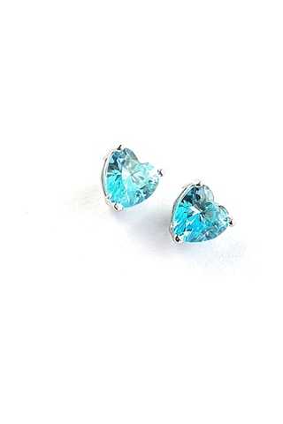Sky Diamond Blue Aquamarin Taşlı Minimal Kalp Küpe Gümüş