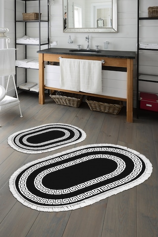 Eko Trend Djt 2 Li Yıkanabilir Kaymaz Taban Oval Banyo Paspas Klozet Takımı 650m Modern Siyah