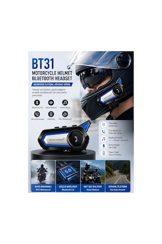 Bt31 Motosiklet Kask Bluetooth Kulaklık Interkom Su Geçirmez Moto Intercomunicador Bluetooth V5.2 Led Işıklı Kask Kulakığı Otomatik Çağrı Cevaplama İntercom