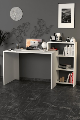 Moonlife Ahsen Kitaplıklı Çalışma Masası Beyaz