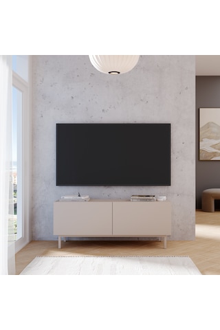 Robinhome Miami Tv Ünitesi Sehpası 2 Kapaklı Ahşap Ayaklı 120cm Kumsal Bej