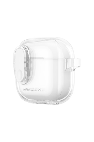 Apple Uyumlu AirPods 4 Kılıf Amazingthing Magnetik Kilit Tasarımlı Minimal Serisi Kılıf Şeffaf