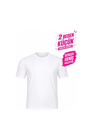 Yuvarlak Yaka Erkek Battal Düz Renk Pamuklu Basic Tshirt Beyaz