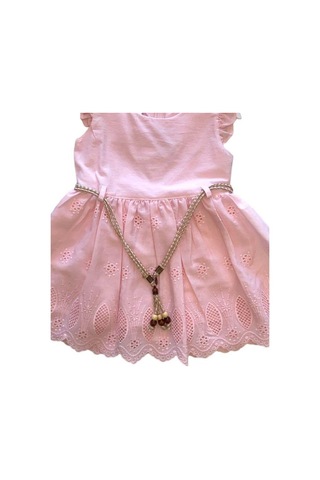 Kız Çocuk Eteği Güpürlü Kemerli Elbise-13873 Pembe
