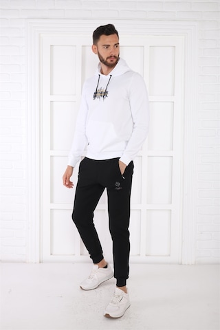 Escetic Spor Erkek Beyaz Cepli, Kapüşonlu Sweatshirt-4163