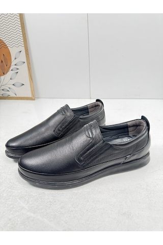 Günlük Siyah Erkek İçi Dışı Hakiki Deri Makosen Bağcıksız Kışlık Casual Ayakkabı 155 Siyah