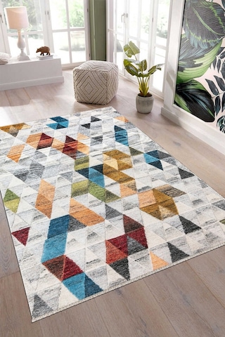 Kilimista Efes 2302 Kolay Temizlenen Dekoratif Yıkanılabilir Balkon Salon Halısı Mutfak Halısı Kilim Yolluk Çok Renkli