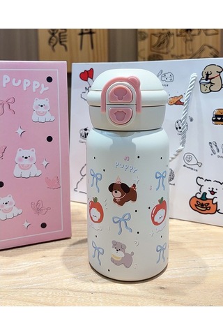 Aurora Paslanmazçelik Yüksek Degerli Büyük Kapasiteli Sevimli Termos Bardak Açık Mavi