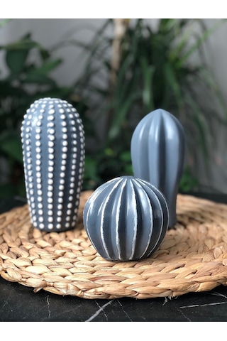 Thiramis Dekoratif 3'lü Kaktüs Gri Beyaz Detay
