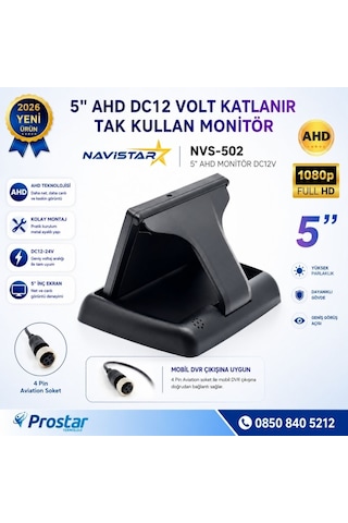 5 İnç Ahd Katlanabilir Araç Monitörü - 1080p, Mobil Dvr Uyumlu 4-pin, Dc12-24v