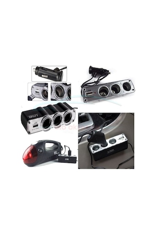 Oto Çakmaklık Çoğaltıcı 3'lü Çakmak Soketi 1 Usb Girişi