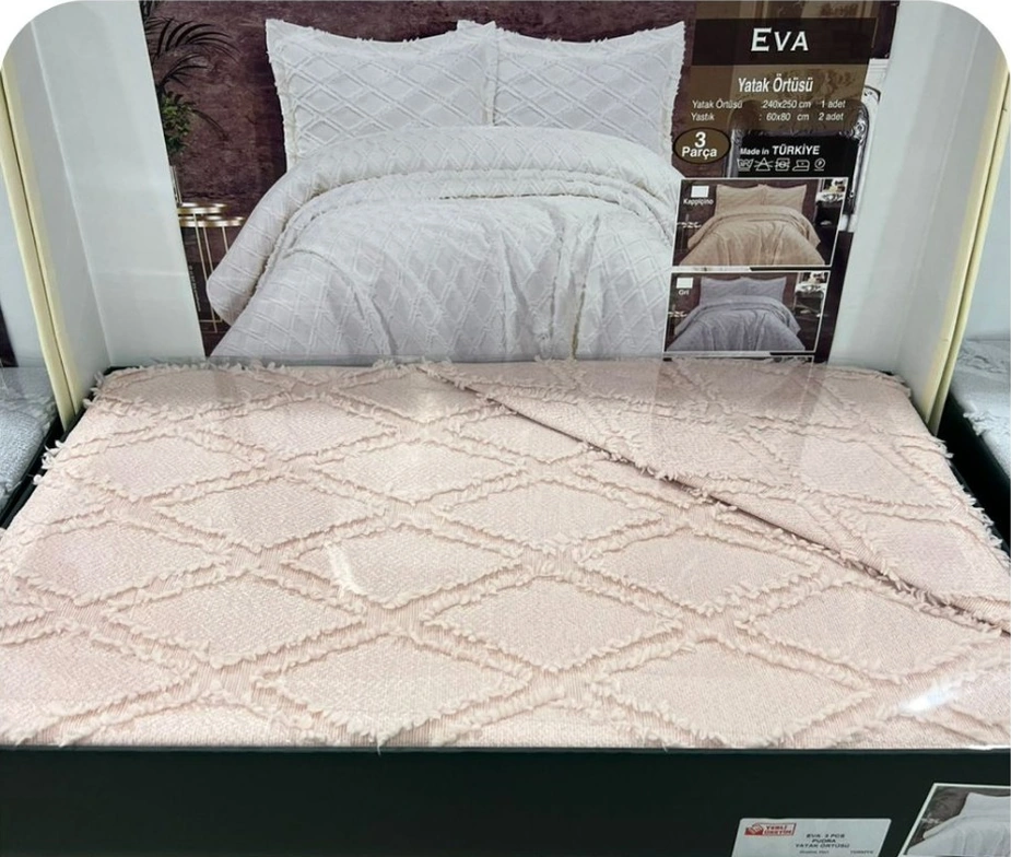 Jakarlı Sakallı Yatak Örtüsü Tek Kişilik Eva Kapuccino Diğer