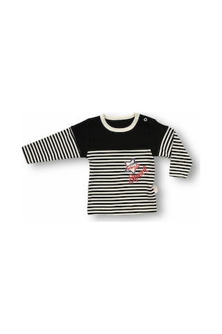 Pamuklu Yenidoğan Erkek Bebek/ Çocuk Takımı - Siyah Beyaz & Çizgili Alt Üst Takım - 2'li Siyah