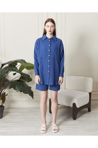 Soft Koton Kumaş Şort Gömlek Takım-3300-indigo İndigo