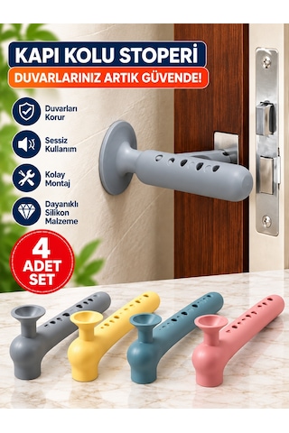 Mucit Home Kapı Koruma Seti 4 Adet Silikon Pencere Kapı Kolu Koruma Seti Duvar Çarpışma Önleyici