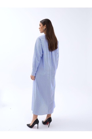 The İstanbul 5857 Elbise-mavi Beyaz Çizgili Altın