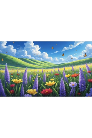 Kelebekler Yabani Çiçekler İçinde Bahar Havası 07 Çerçevesiz 50x30 Cm Pvc Tablo